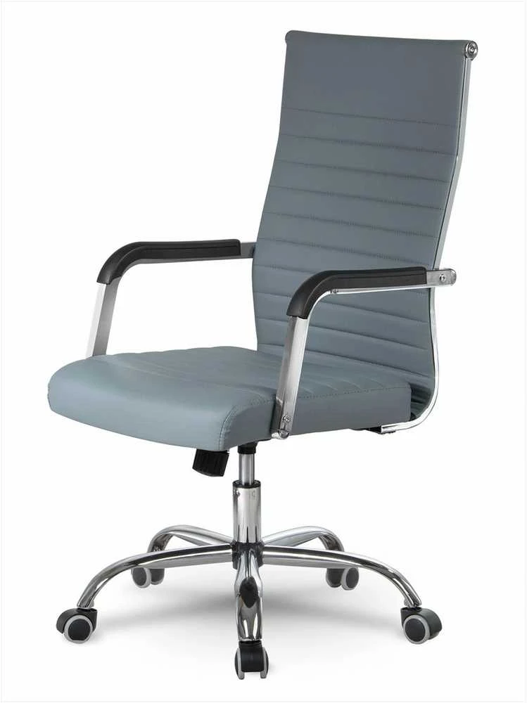 Pilka biuro kėdė, modernus dizainas, ergonominė atrama, pasukama kėdė, vadovo kėdė