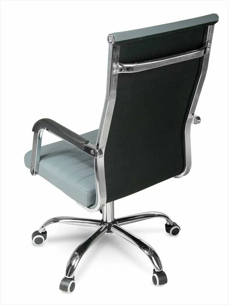 Pilka biuro kėdė, modernus dizainas, ergonominė atrama, pasukama kėdė, vadovo kėdė