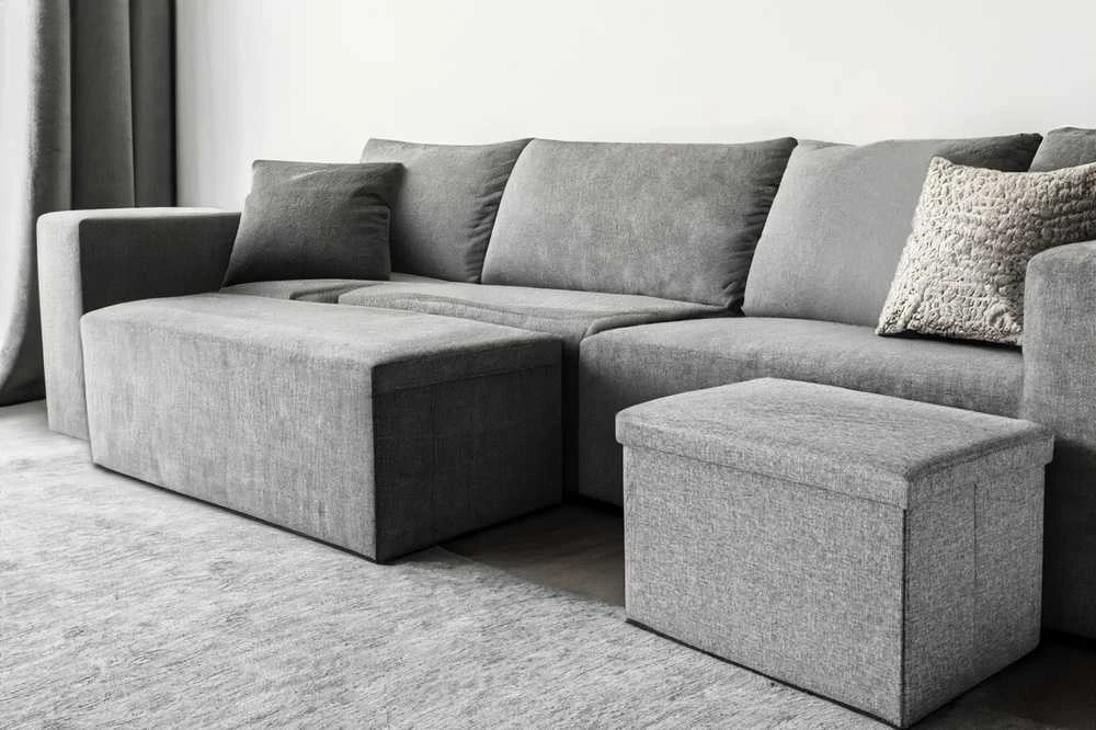 Pilkas sulankstomas pufas su dėže, XL dydžio, 65 l talpos, sulankstoma kėdutė, daiktadėžė, suskleidžiamas taburetė