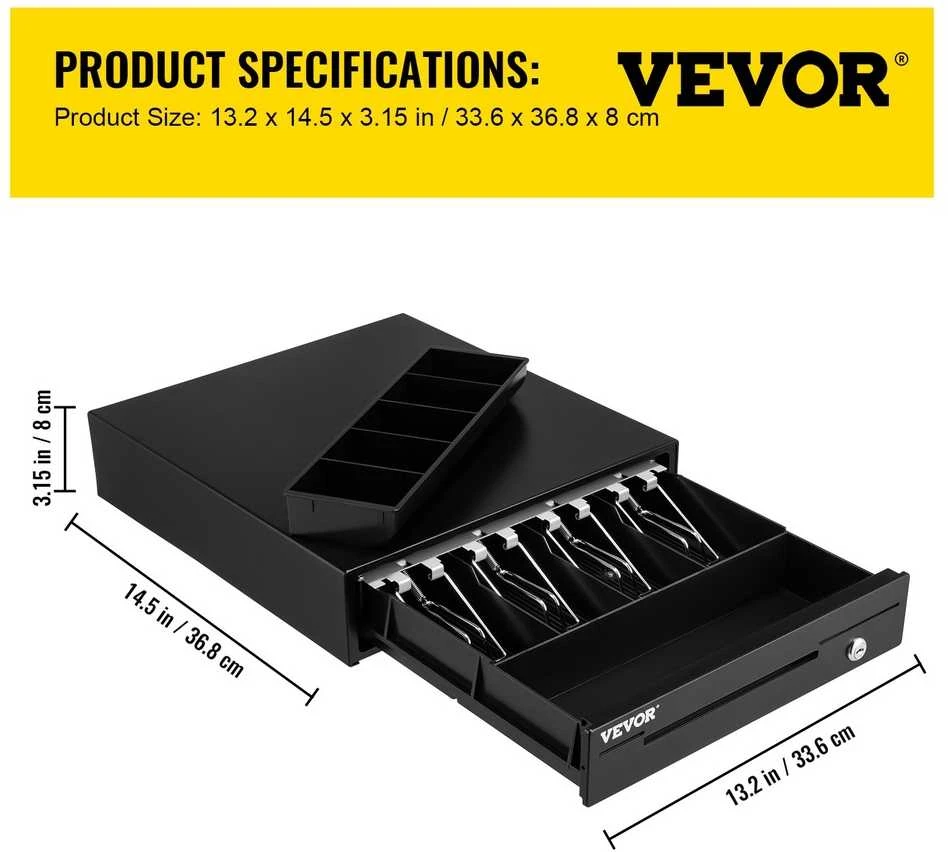 VEVOR Kasos stalčius 33 cm 12 V, POS sistemoms