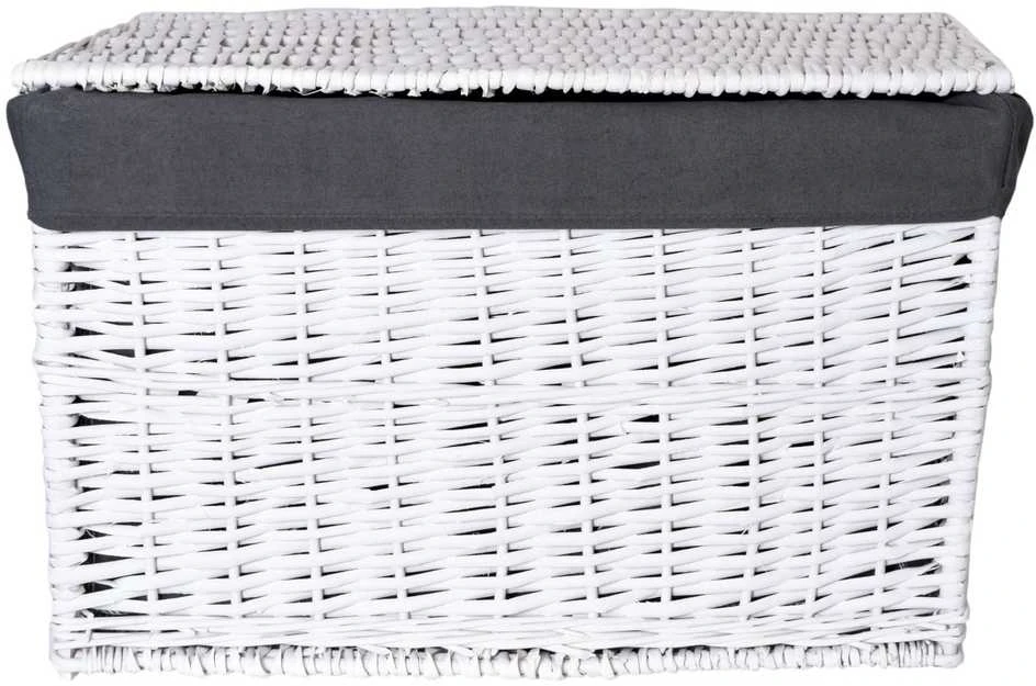 Pintinė skrynia 76x46x46 cm, 160L, balta/pilka skalbinių krepšys, rankų darbo vytelės krepšelis, drabužių dėžė