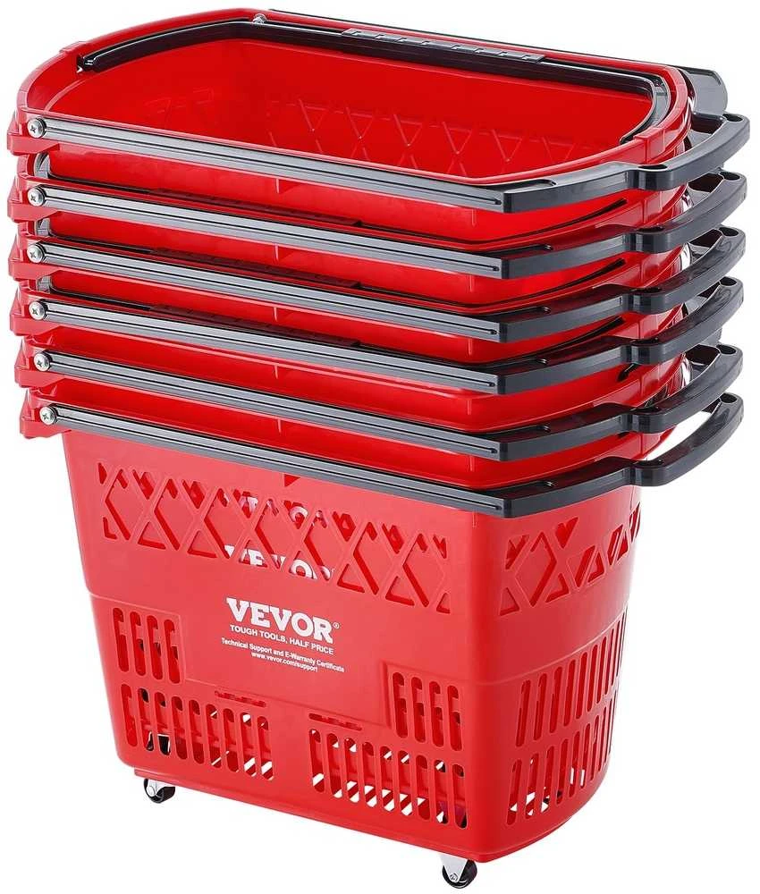 VEVOR Raudonas plastikinis prekybos vežimėlis 6 vnt 39L