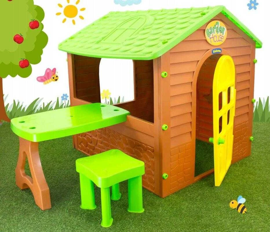 Plastikinis žaidimų namelis su staliuku ir kėde Mochtoys