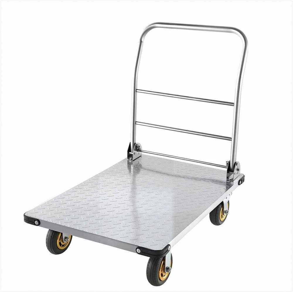 Platforminis vežimėlis, sunkiasvoris sulankstomas vežimėlis su besisukančiais ratais ir rankena, maisto produktams garažui sandėliui, 907.18 kg galia, 900x600x900 mm, rankinis stumiamas krovinių vežimėlis
