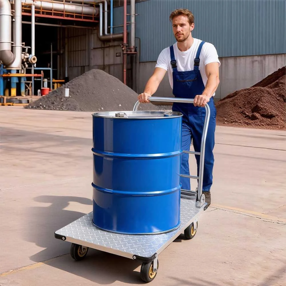 Platforminis vežimėlis, sunkiasvoris sulankstomas vežimėlis su besisukančiais ratais ir rankena, maisto produktams garažui sandėliui, 907.18 kg galia, 900x600x900 mm, rankinis stumiamas krovinių vežimėlis
