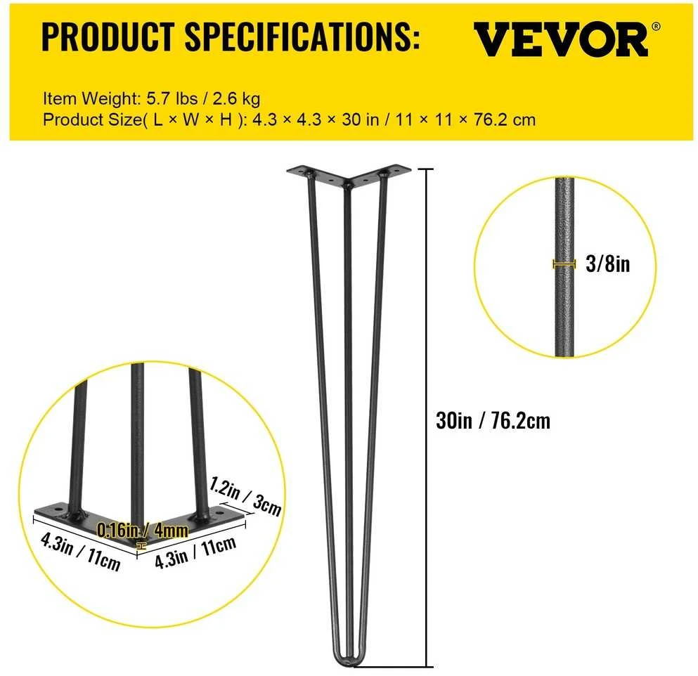 VEVOR 30 cm plieninės plaukstės stalo kojos, 100 kg
