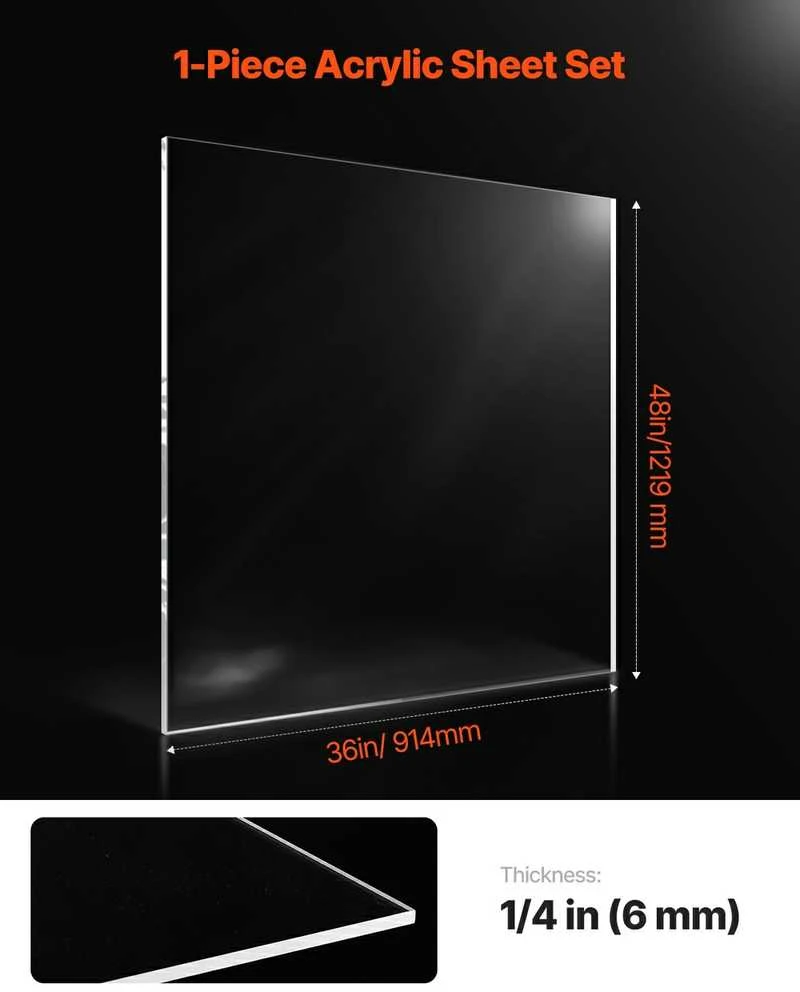 Plexiglass akrilo lakštas 914 x 1219 mm, 6mm skaidraus plastiko lakštas, skirtas „pasidaryk pats“ projektams, rankdarbiams, langų keitimui, vitrinoms