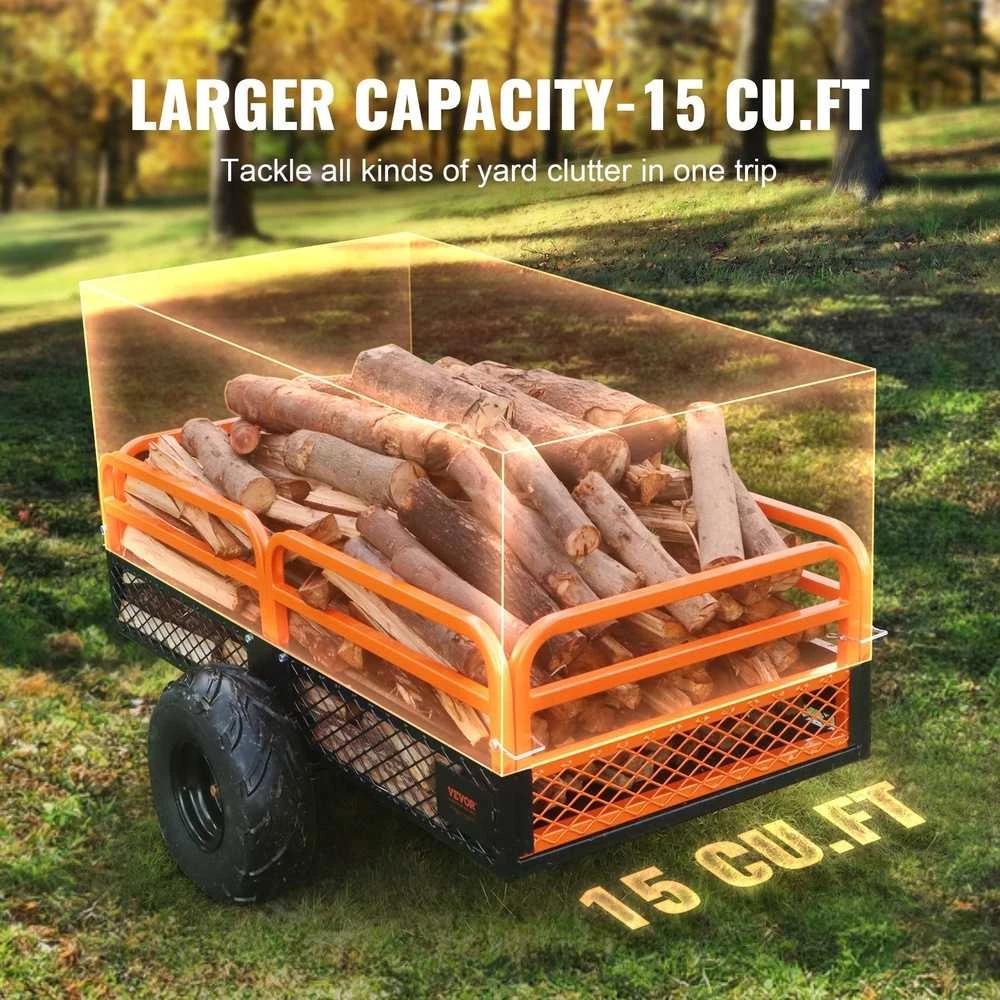 Plieninė ATV savivartė žoliapjovėms, 1500 lbs / 680 kg, 15 kub. pėdų / 0.42 kub. m, priekaba, sodo vežimėlis, savivartis