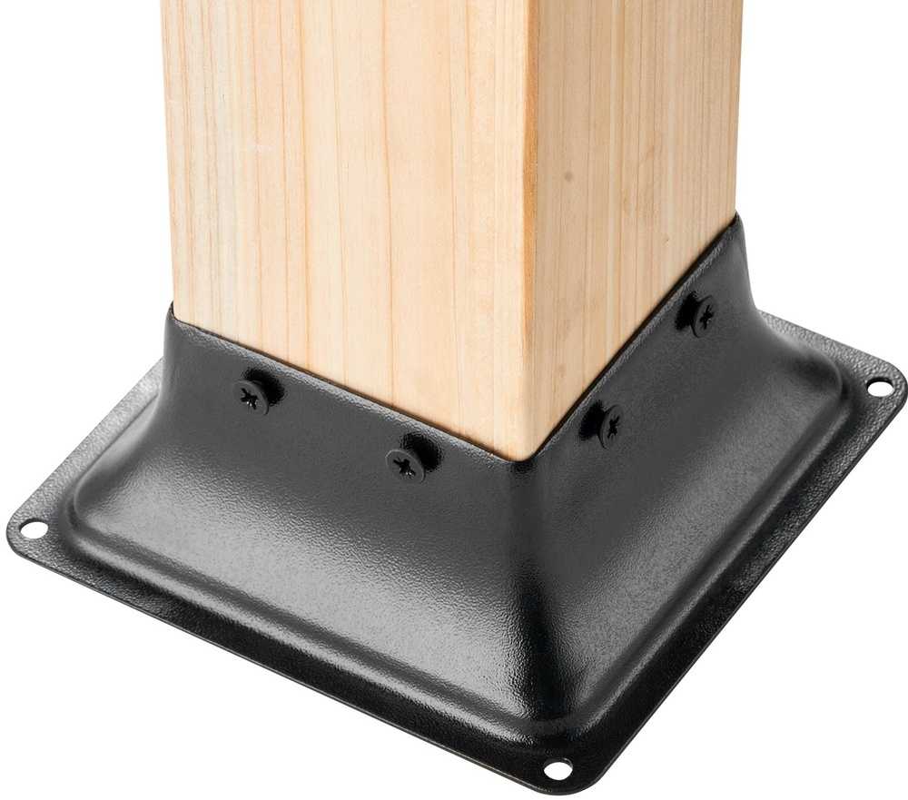 Plieninė stulpo bazė, skirta 101,6x101,6 mm stulpams, tvirta milteliniu būdu dengta plieninė stulpo atrama, terasos stulpo bazė, verandos turėklų atrama, medinio stulpo inkaras