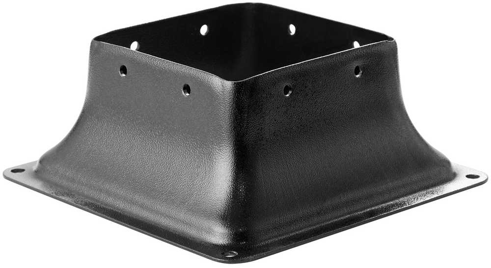 Plieninė stulpo bazė, skirta 101,6x101,6 mm stulpams, tvirta milteliniu būdu dengta plieninė stulpo atrama, terasos stulpo bazė, verandos turėklų atrama, medinio stulpo inkaras