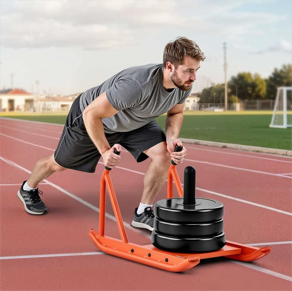 Plieninės svorio rogės sportui ir greičiui, oranžinės, suderinamos su 25/51 mm diskais, jėgos ir ištvermės treniruočių įranga raumenų auginimui, sporto inventorius su rankena