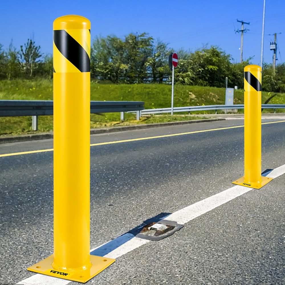 Plieninis apsauginis stulpelis, 122 cm aukštis, 11.4 cm skersmuo, didelio našumo eismo stulpelis, geltonas apsauginis stulpas, automobilių stovėjimo aikštelės stulpelis