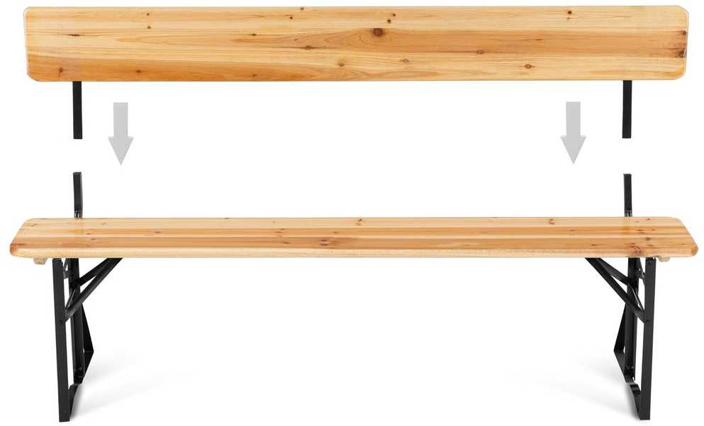 Plieninis ir medinis lauko baldų komplektas, stalas ir 2 suolai su atlošais, 175 cm, sulankstomas, alaus sodui, terasai, piknikui