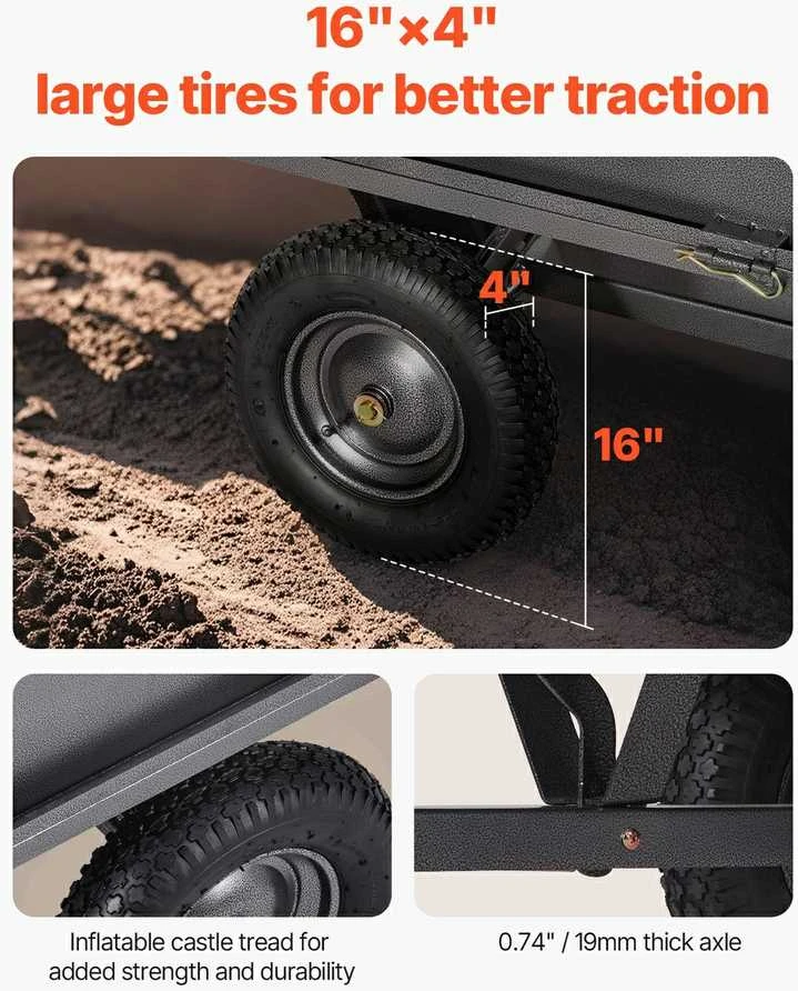 Plieninis savivartis vežimėlis 0.48 m³ 272 kg ATV UTV priekabai, sodui, vejai, kroviniams
