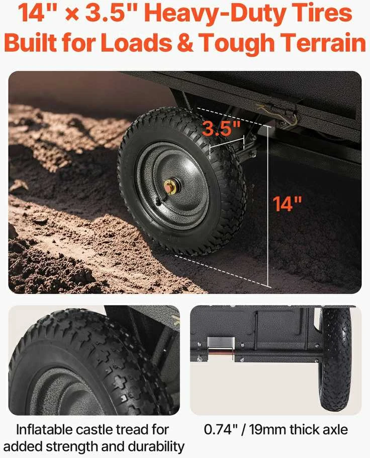 Plieninis savivartis vežimėlis 283 l / 227 kg, ATV, UTV, priekabai, sodui, tvirtas, patvarus, gabenimui