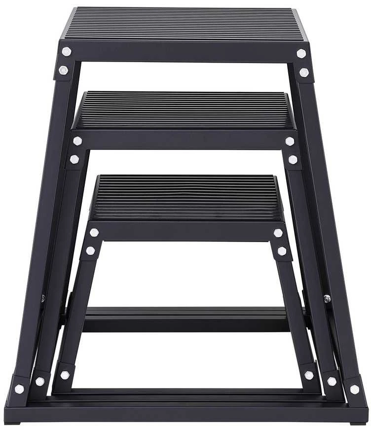 Pliometrinės šuolių dėžės, 3 viename rinkinys, 30.5 cm 45.8 cm 60.9 cm Plyo dėžė fitnesui, judrumo treniruotėms, pakylos platforma, namų sporto salės įranga, juoda