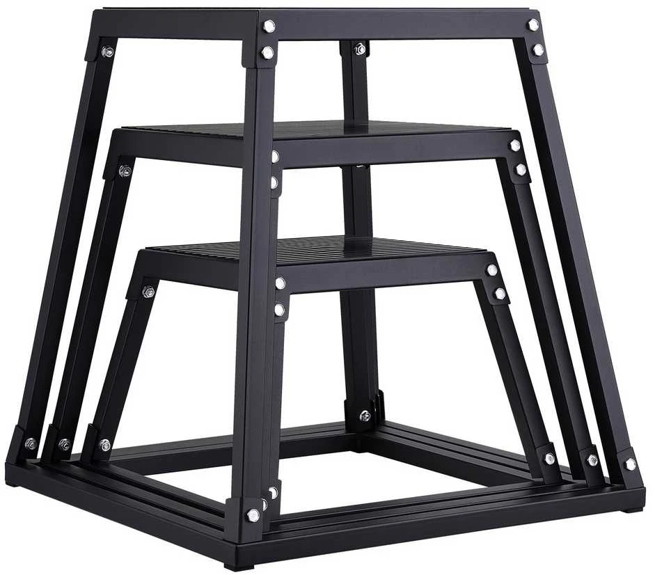Pliometrinės šuolių dėžės, 3 viename rinkinys, 30.5 cm 45.8 cm 60.9 cm Plyo dėžė fitnesui, judrumo treniruotėms, pakylos platforma, namų sporto salės įranga, juoda