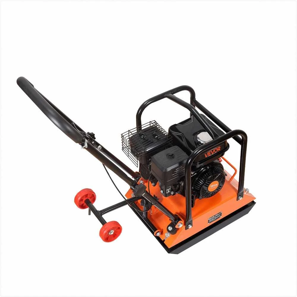 Plokštinis tankintuvas trinkelių klojimui, asfaltui, pamatams, dirvožemiui, 6.5 HP benzininis variklis, 6400 VPM, 15 kN tankinimo jėga, stumiamas tankintuvas, vibracinė plūktuvė žemei