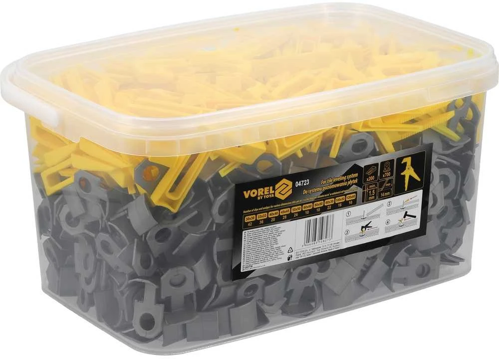 Toya Plytelių lyginimo sistema 1.5mm, su spaustukais ir pleištais, keramikai, lyginimo rinkinys