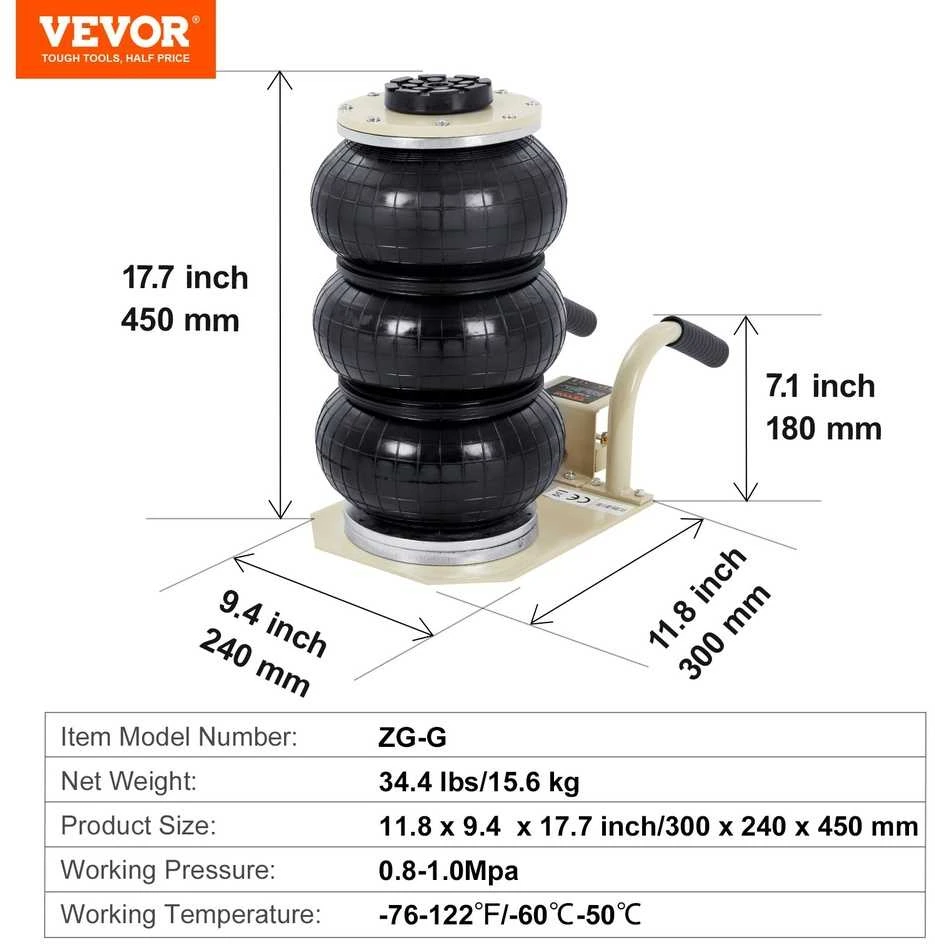 VEVOR Pneumatinis kėliklis 3 t, su trimis oro maišais