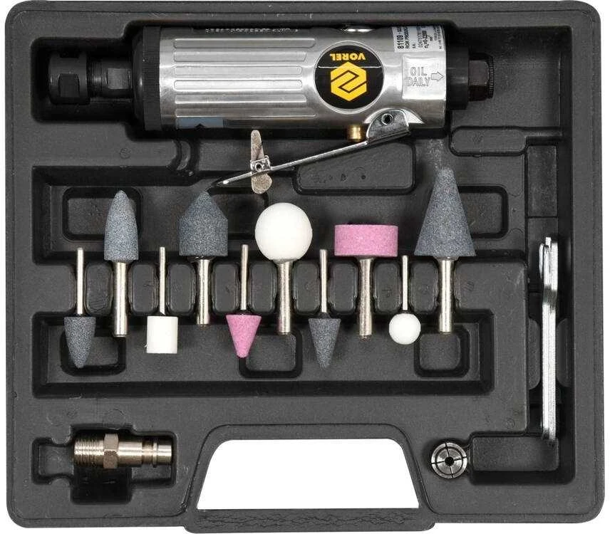 Pneumatinis tiesinis šlifuoklis su priedais, oru varomas štampavimo šlifuoklis, 22000 RPM, 6 mm įvorė