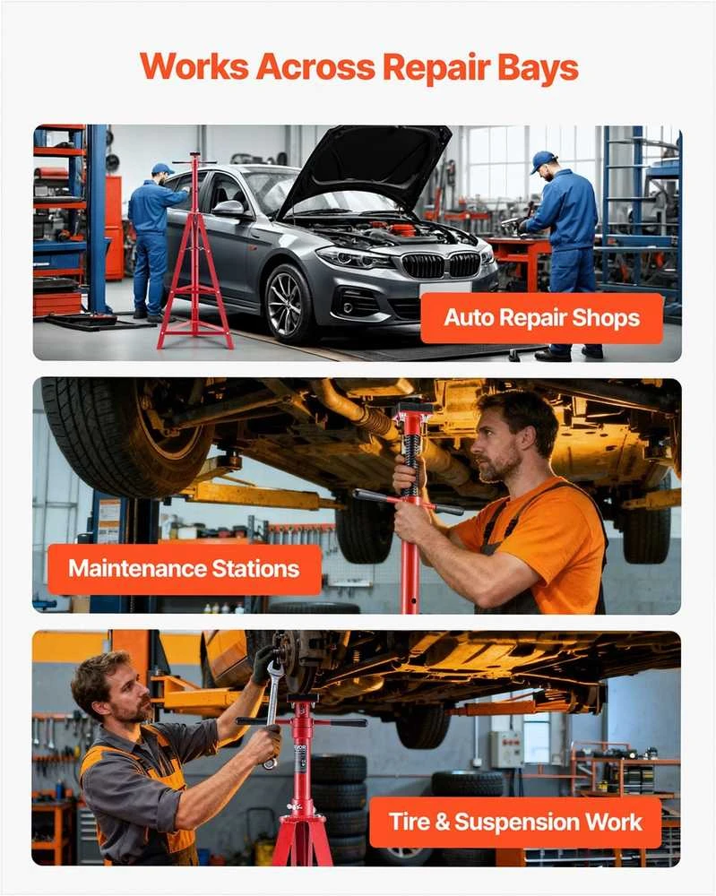 Po keltuvu statomas trikojis stovas automobilių kėlimui ir palaikymui, 2 tonų galia, 4 lygių reguliuojamas aukštis, aukšto kėlimo domkrato stovas, po keltuvu montuojama atrama, serviso įranga
