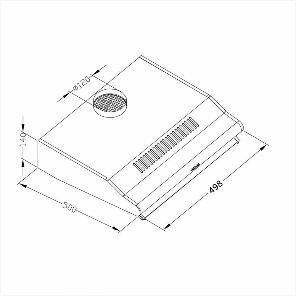 Berdsen Po spintele montuojamas virtuvės gartraukis, juoda apdaila, efektyvus oro srautas, 50 cm plotis, modernus dizainas