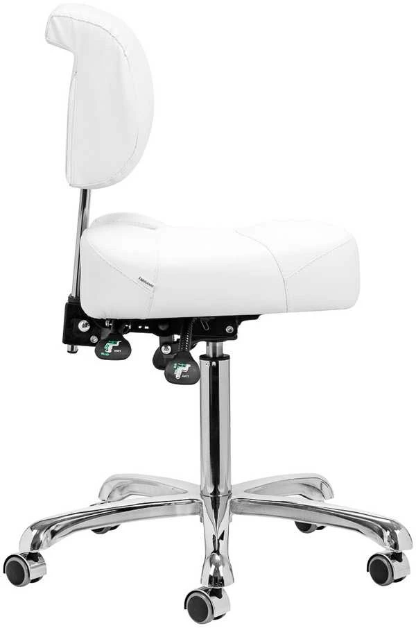 Podologijos kėdė, balta estetinė kėdė grožio salonams, reguliuojamas aukštis, pasukama kėdė su atlošu, ergonomiškas sėdėjimas profesionalams