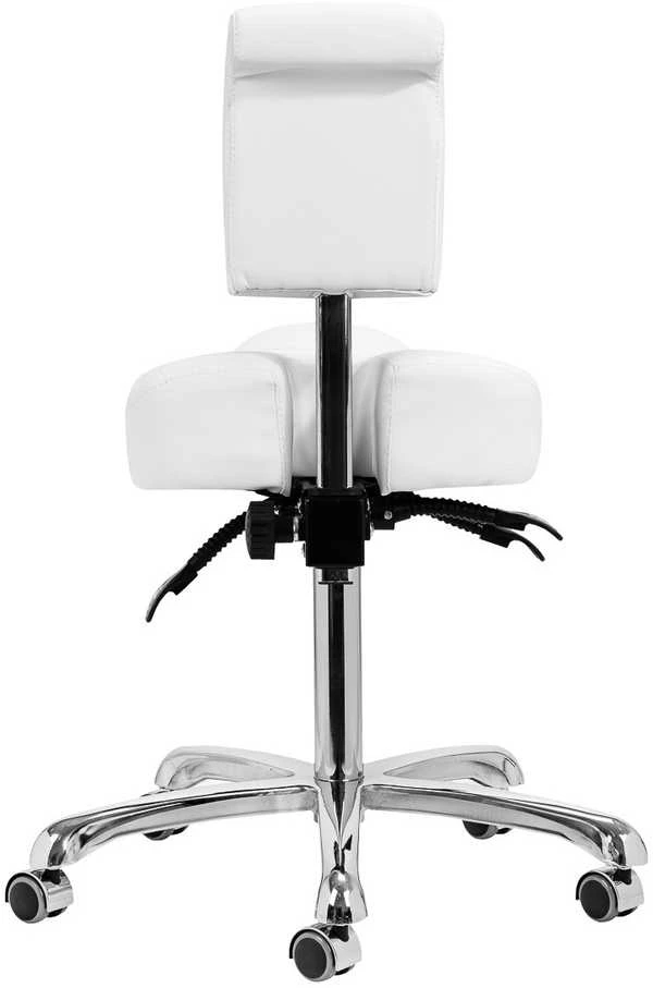Podologijos kėdė, balta estetinė kėdė grožio salonams, reguliuojamas aukštis, pasukama kėdė su atlošu, ergonomiškas sėdėjimas profesionalams
