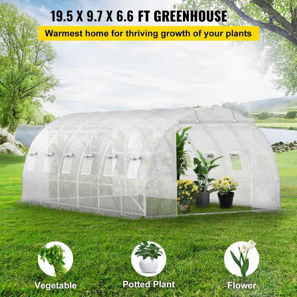 Praeinamas tunelinis šiltnamis, didelis nešiojamas augalų šiltnamis, su cinkuoto plieno rėmu, 6.1 x 3 x 2.1 m baltas šiltnamis
