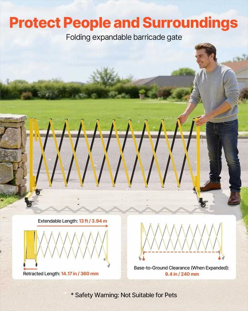 Pramoninis ištraukiamas barjeras 3.94m, saugos užtvara su ratukais, nešiojami sulankstomi vartai sandėliui ir liftui, mobilus eismo barjeras, apsauginė tvora