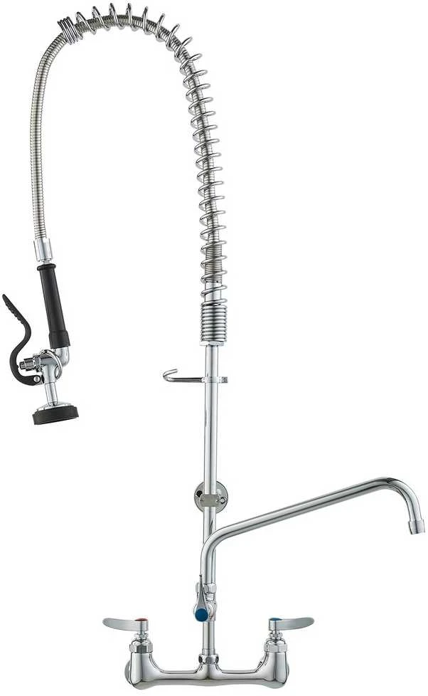 Pramoninis maišytuvas su išankstinio plovimo purkštuvu, 36 colių aukščio, 8 colių centras, 12 colių pasukamas snapelis, sieninis virtuvės kriauklės maišytuvas, žalvarinis į