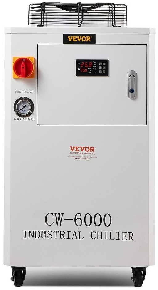Pramoninis vandens aušintuvas, 1500W aušinimo sistema su kompresoriumi, 15L bakas, 65L/min srautas, skirtas CO2 lazerinio graviravimo mašinų aušinimui