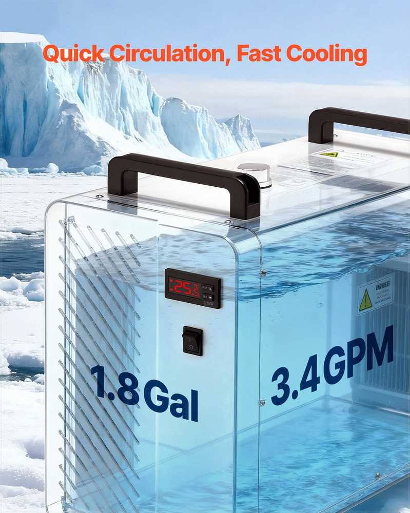 Pramoninis vandens aušintuvas CO2 lazerinio graviravimo ir pjovimo staklėms, su kompresoriumi, 7 L bako talpa, 13 L/min maksimalus srautas, lazerinis aušintuvas, aušinimo sistema