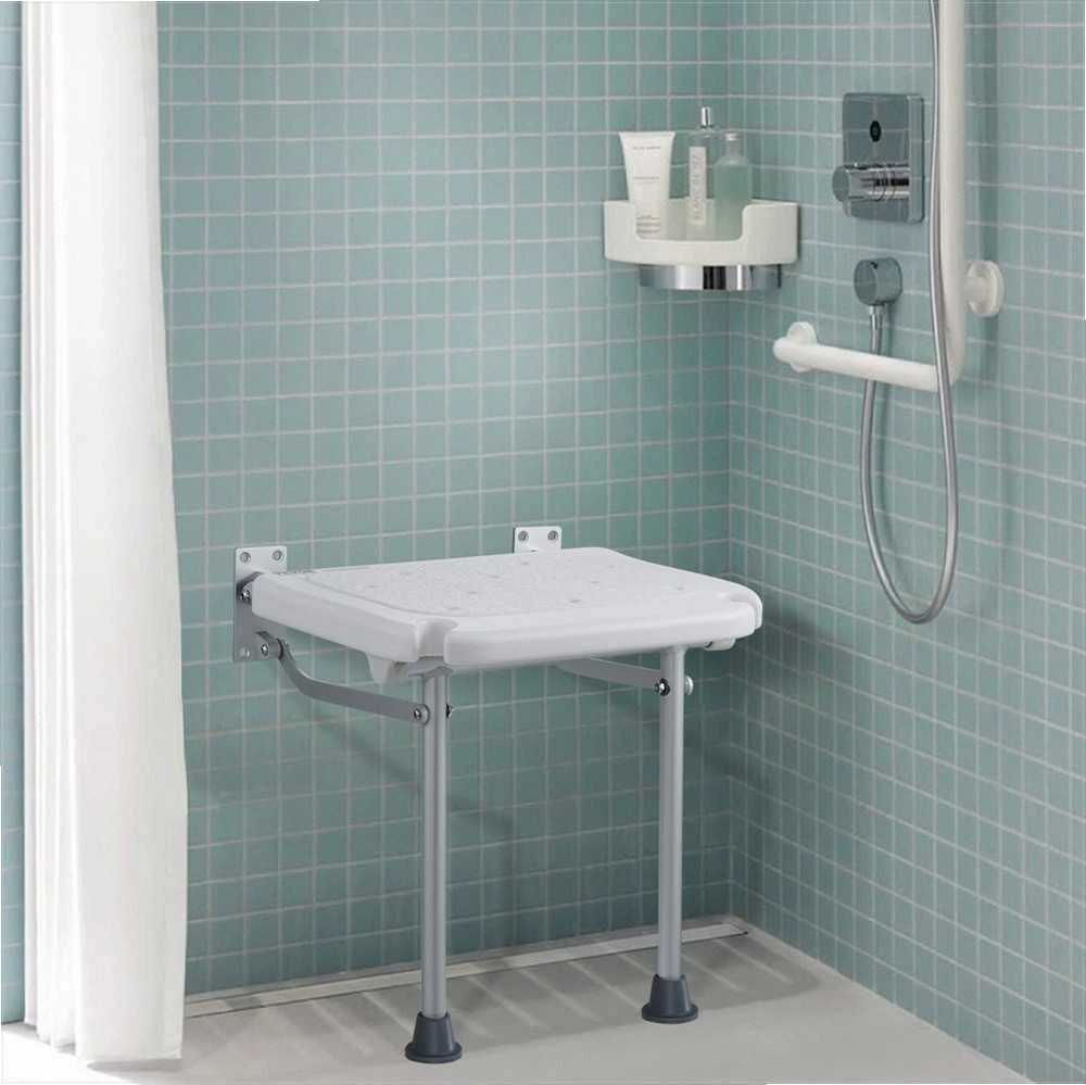 Prie sienos tvirtinama sulankstoma dušo kėdė, sulankstomas dušo suoliukas, vietą taupanti dušo sėdynė, vandeniui atspari PE medžiaga, 226.8kg apkrova, senjorams ir suaugusiems, vonios kambario įranga
