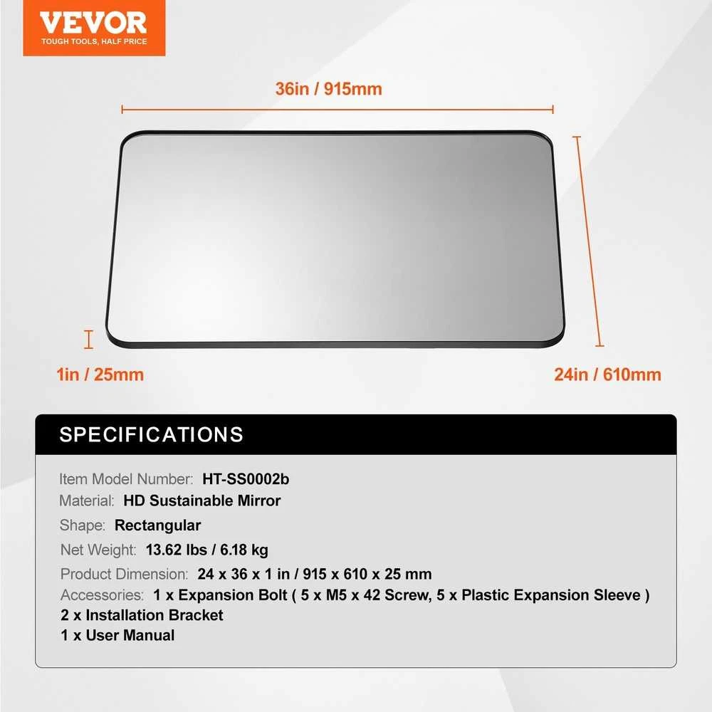 VEVOR Kvadratinis sieninis veidrodis su aliuminio rėmu 60x90 cm