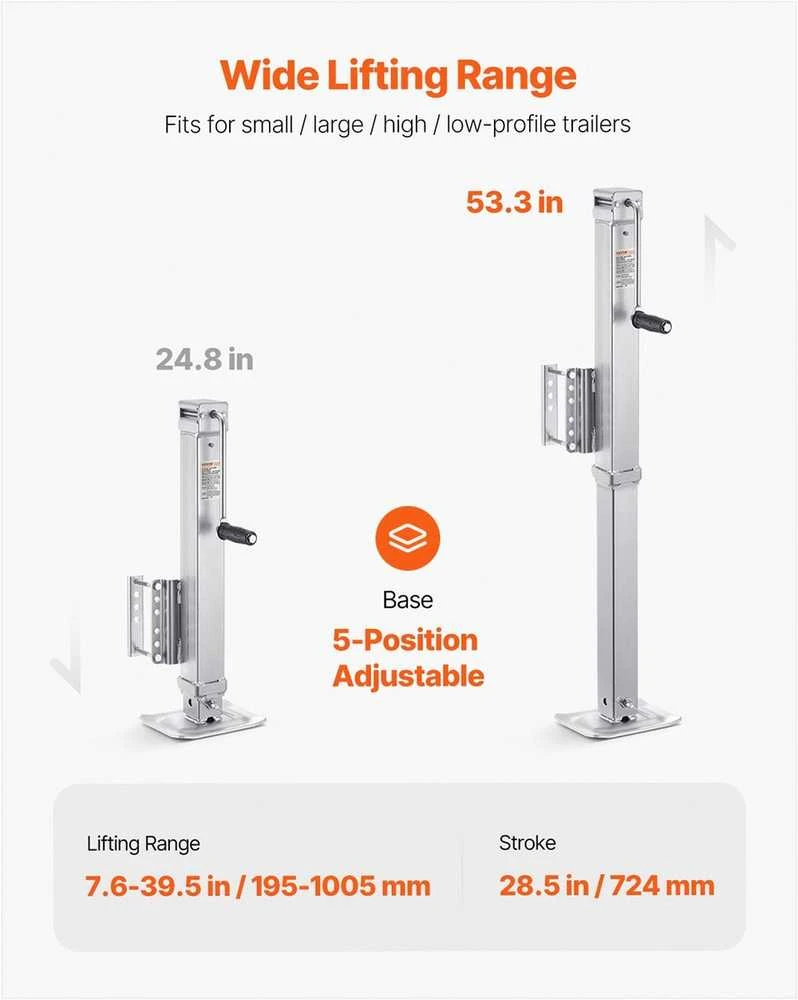 Priekabos domkratas, pasukama prisukama atrama RV, žirgų ir jachtų priekaboms, 3628 kg statinė apkrova, 724 mm kėlimo stovas su rankena, ūkinės priekabos kėlimo mechanizmas