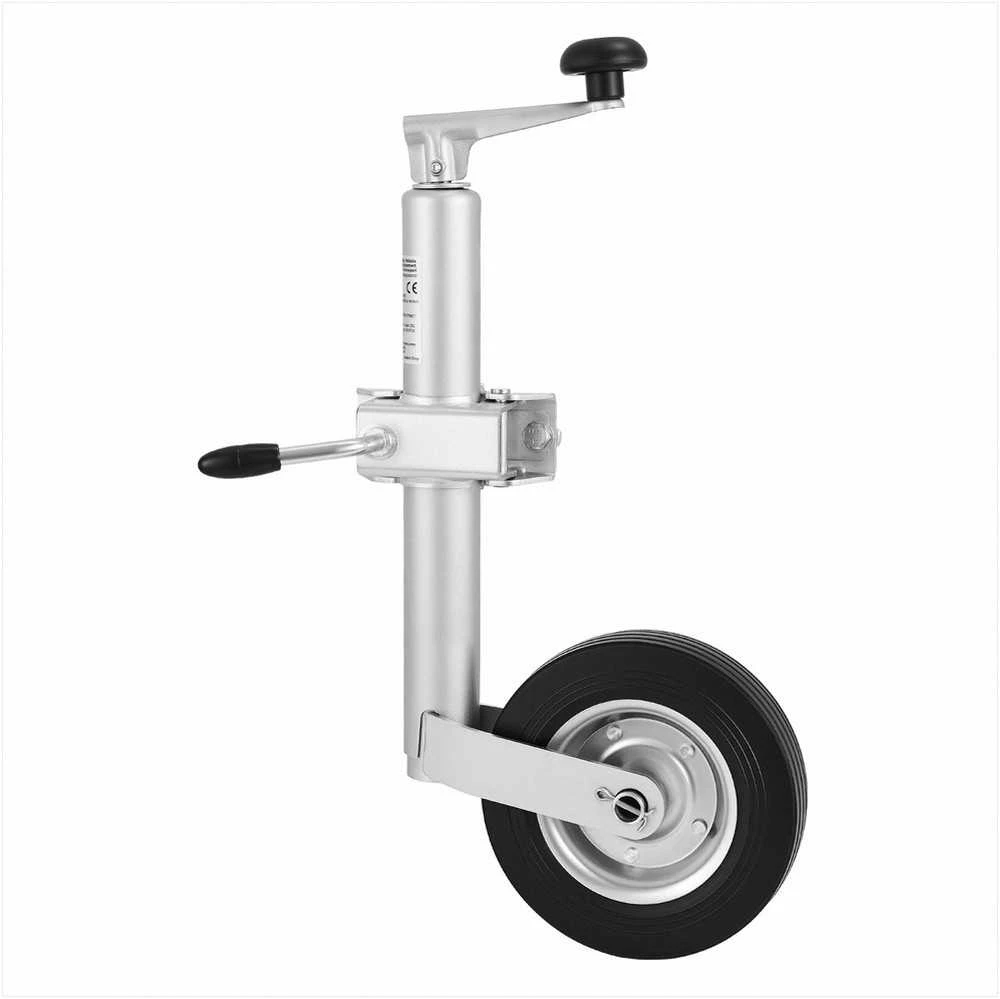 Priekabos domkratas su ratuku kemperiams, arklių priekaboms ir ūkinėms priekaboms, didelės galios 150 kg talpa, ergonomiška rankena, cinkuotas anglinis plienas, atraminis ratukas