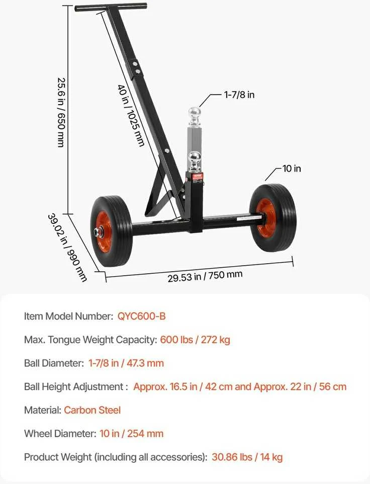 VEVOR 272 kg priekabos vežimėlis su reguliuojamu aukščiu