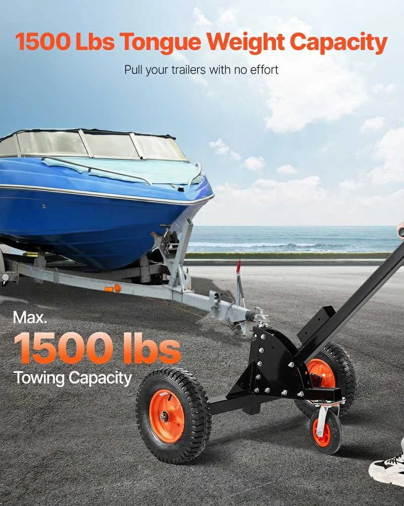 Priekabos vežimėlis 680.4kg talpa su reguliuojamu aukščiu, 2 colių sankabos rutulys, pneumatinės padangos, universalus ratukas, sunkiasvoris priekabų perkėlėjas
