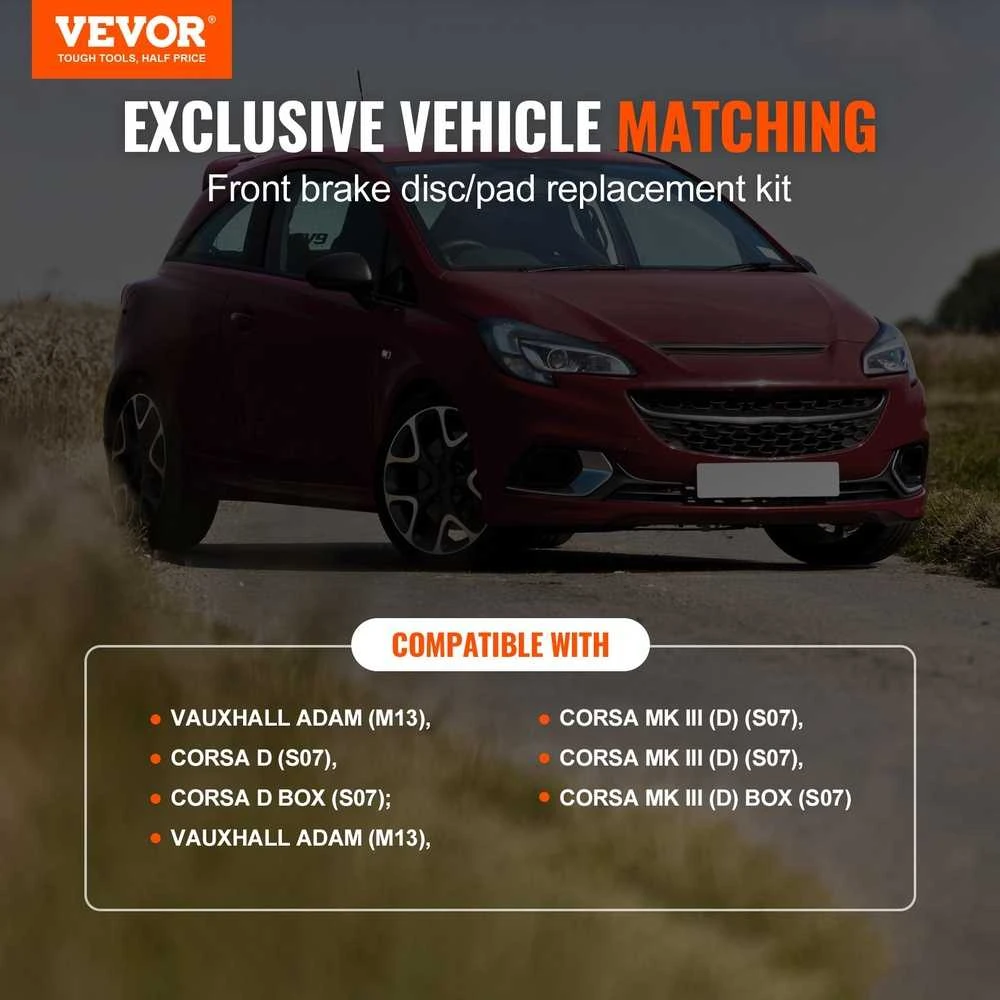Priekinių keraminių stabdžių trinkelių ir rotorių komplektas, skirtas Vauxhall Adam Corsa D, didelio našumo stabdžių komplektas, Vauxhall stabdžių trinkelės