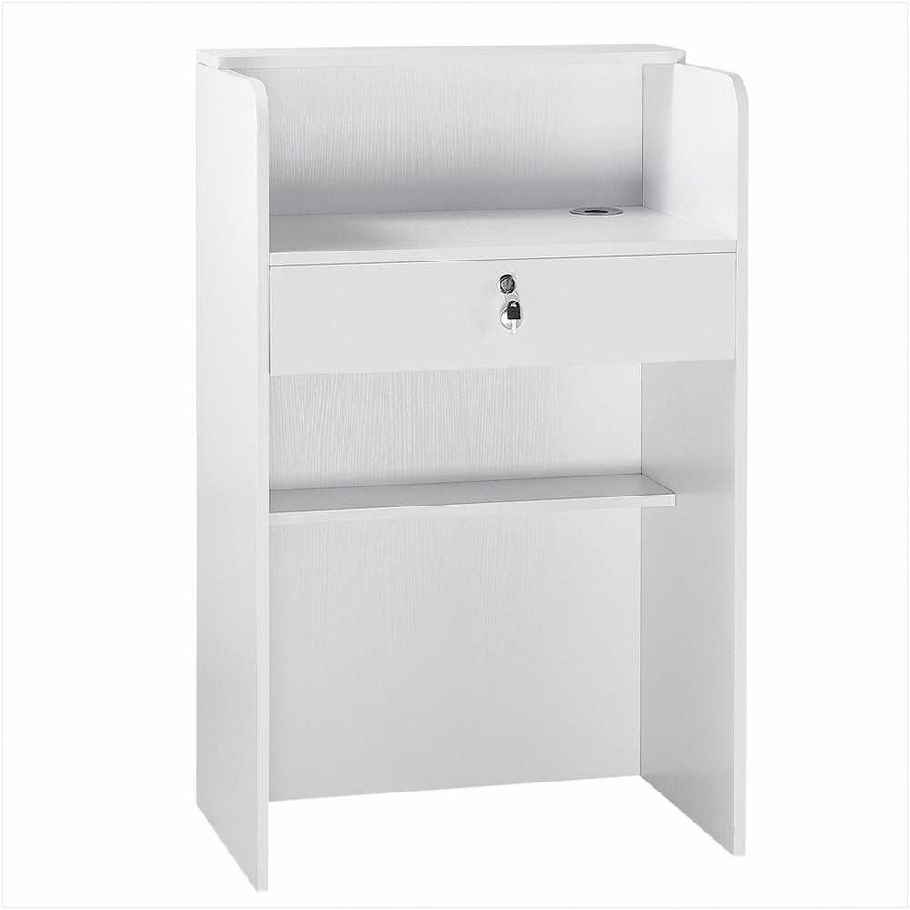 Priimamojo stalas atsiskaitymui, fojė, grožio salonui ir biurui, 60 cm stačiakampis modernus dizainas su stalčiumi, mažas minimalistinis prekystalis, balta parduotuvės kasa, registratūros baldai