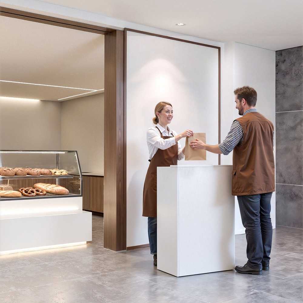Priimamojo stalas atsiskaitymui, fojė, grožio salonui ir biurui, 60 cm stačiakampis modernus dizainas su stalčiumi, mažas minimalistinis prekystalis, balta parduotuvės kasa, registratūros baldai