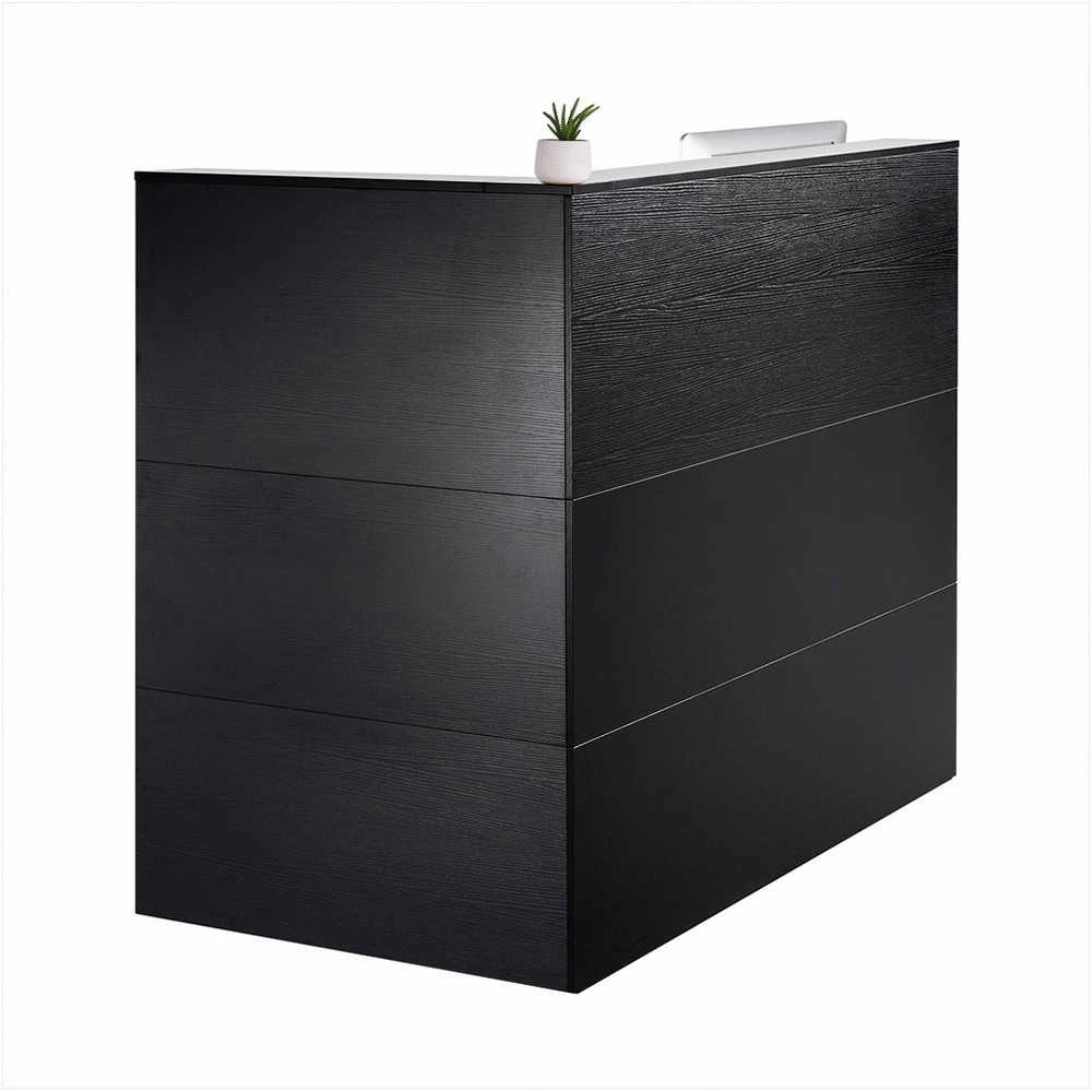 Priimamojo stalas, L formos registratūros prekystalis su stalčiumi, klaviatūros dėklu ir spintele, skirtas grožio salonams ir biurams, juodas, 1400 x 800 x 1200 mm, administratoriaus stalas