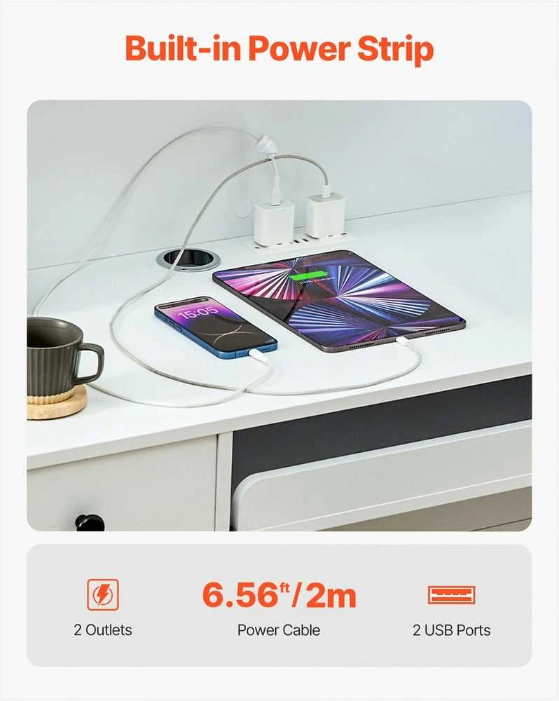 Priimamojo stalas su LED apšvietimu, 2 stalčiais ir maitinimo lizdais, stačiakampis prekystalis biurui, fojė, grožio salonui ir kasai, baltas, registratūros baldai
