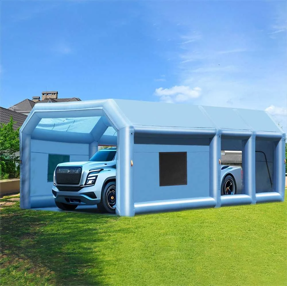 Pripučiama dažymo kabina, 9 x 4.8 x 3.6 m, dideliems sunkvežimiams furgonams technikai, su 950W 750W pūstuvais oro filtrų sistema, nešiojama purškimo kabina automobilių dažymui