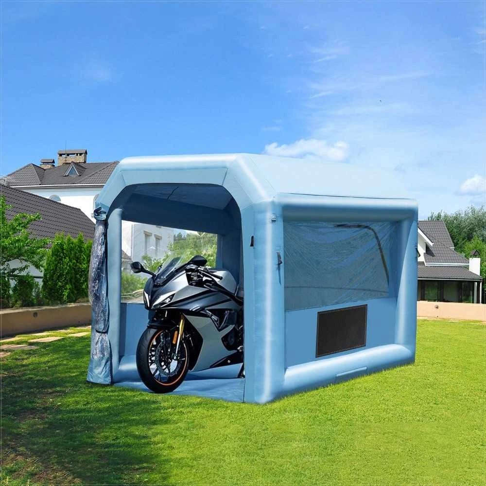 Pripučiama dažymo kamera motociklams, dviračiams, mažų baldų dažymui, 3 x 2.5 x 2.5 m, su 550W pūstuvu ir oro filtravimo sistema, nešiojama pripučiama purškimo kabina, mobili dirbtuvė