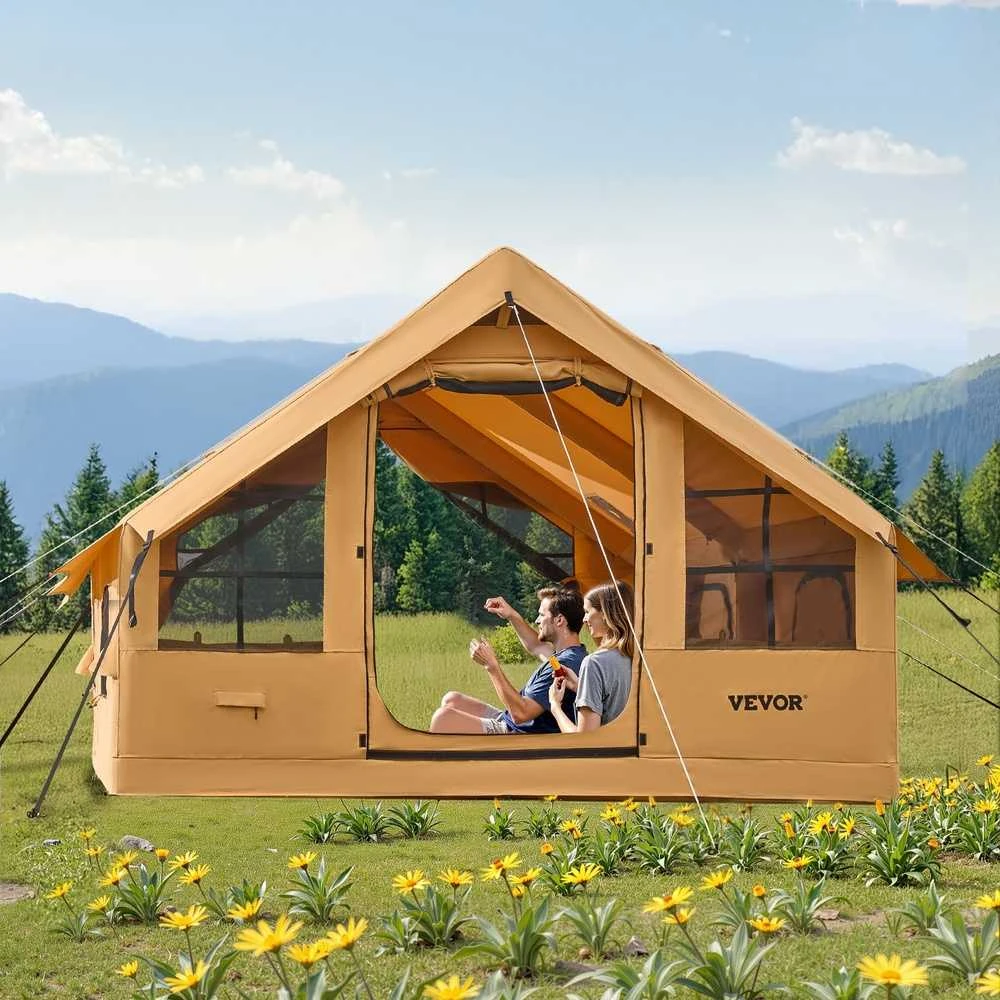 Pripučiama kempingo palapinė, 5-8 asmenų glampingo palapinė su pompa, lengvai pastatoma šeimos palapinė, greitai pripučiama kempingo pastogė, vandeniui atspari oro palapinė