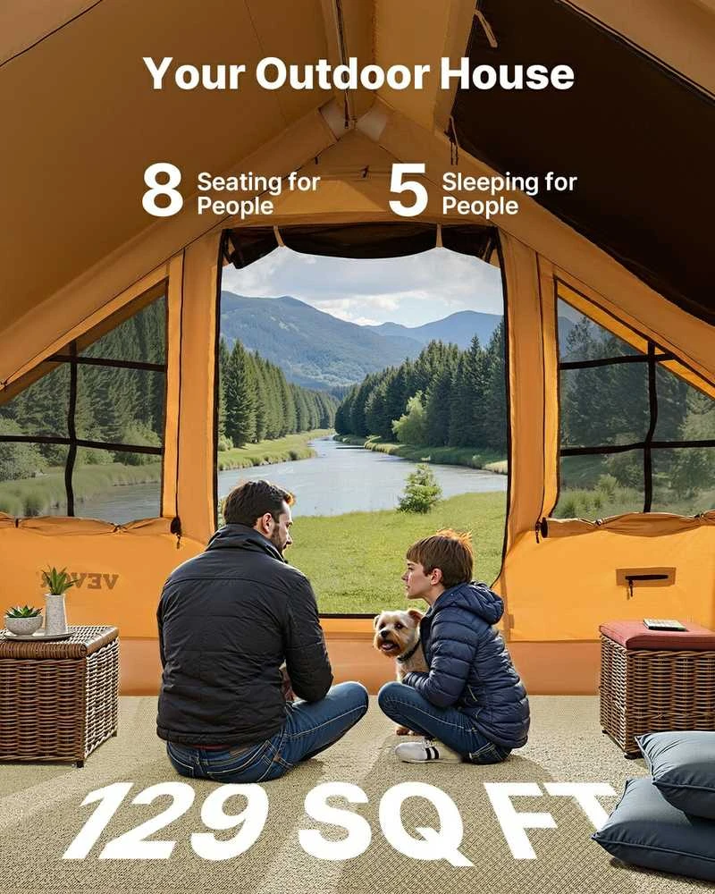 Pripučiama kempingo palapinė, 5-8 asmenų glampingo palapinė su pompa, lengvai pastatoma šeimos palapinė, greitai pripučiama kempingo pastogė, vandeniui atspari oro palapinė