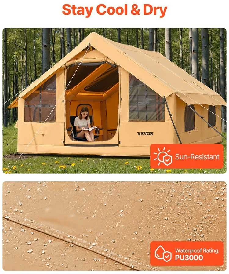 Pripučiama kempingo palapinė, 5-8 asmenų glampingo palapinė su pompa, lengvai pastatoma šeimos palapinė, greitai pripučiama kempingo pastogė, vandeniui atspari oro palapinė